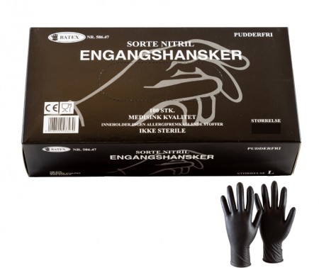 STR. M - 100 STK ENGANGSHANSKER - NITRIL SORTE PUDDERFRI